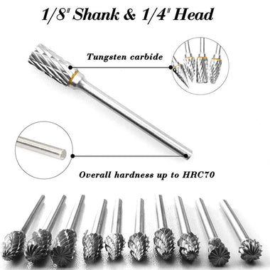 New 10 pcs 1/8" Shank Tungsten Carbide Milling Cutter Rotary Tool Burr Double Diamond Cutting Rotary Dremel Tools Electric Grinding