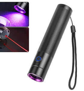 365NM UV MINI Flashlight Black Mirror Purple Light+ Red Beam Type C Rechargeable Filtered LED Ultraviolet Mini Torch Pet Pee Urine Rocks Gem Money UV Light