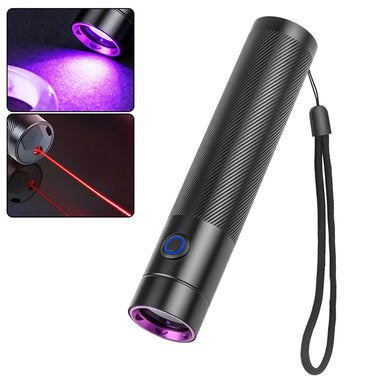 365NM UV MINI Flashlight Black Mirror Purple Light+ Red Beam Type C Rechargeable Filtered LED Ultraviolet Mini Torch Pet Pee Urine Rocks Gem Money UV Light