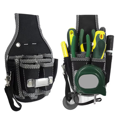 9 Pocket Electrician Tool Bag 600D Nylon Fabric Waist-Hanging Reinforced Edges Versatile Utility Pouch for Professionals