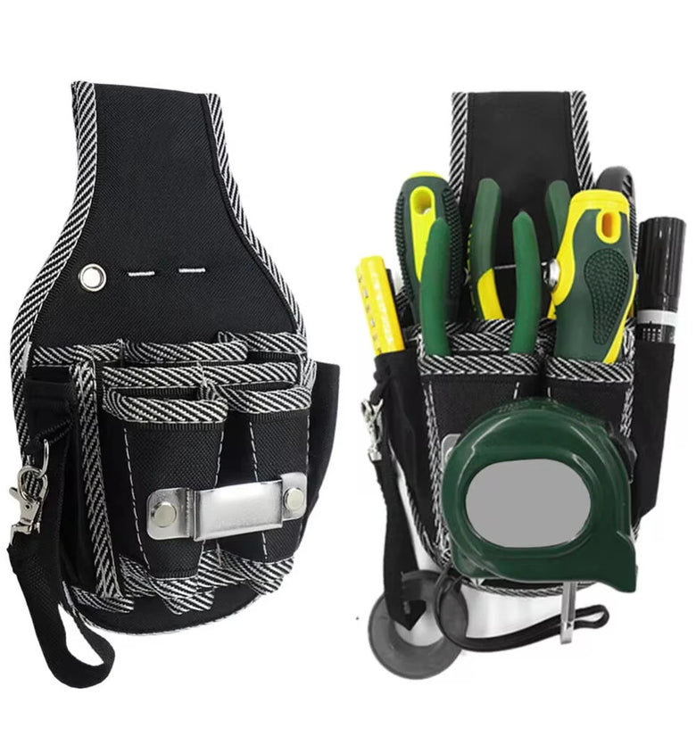 9 Pocket Electrician Tool Bag 600D Nylon Fabric Waist-Hanging Reinforced Edges Versatile Utility Pouch for Professionals