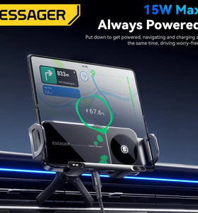 ESSAGER X01 15W Car Wireless Charger Air Outlet Dual Coil Mount Stand One-Click Switch Fast Charging for iPhone 16 15 14 13 Pro Max for Huawei Mate XT for SAMSUNG XIAOMI