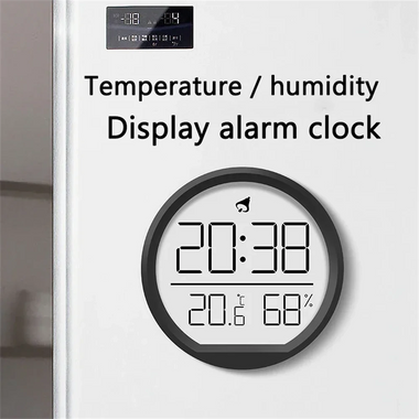 Thin Magnetic Digital LED Wall Clock with Large LCD Display Date Temperature Humidity USB Powered Compact Design for Home Office Wall or Desk Decoration