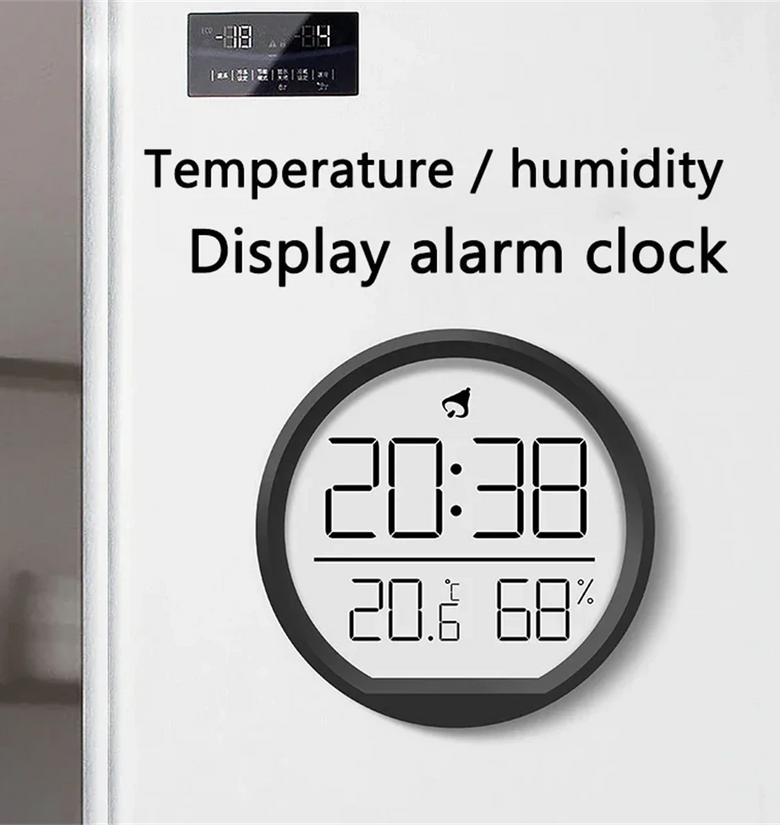 Thin Magnetic Digital LED Wall Clock with Large LCD Display Date Temperature Humidity USB Powered Compact Design for Home Office Wall or Desk Decoration