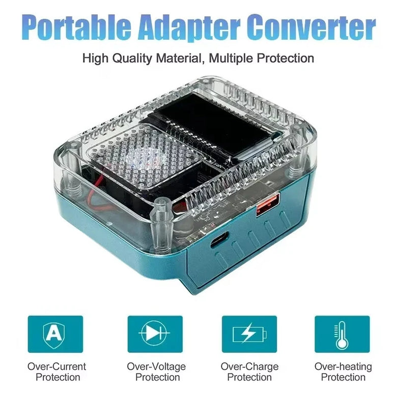 For Makita 18V Li-Ion Battery Adapter Converter USB-C PD3.1 140W Power Supply Charger QC3.0 Digital Display Type-C Input/Output For BL1815 BL1830 BL1860