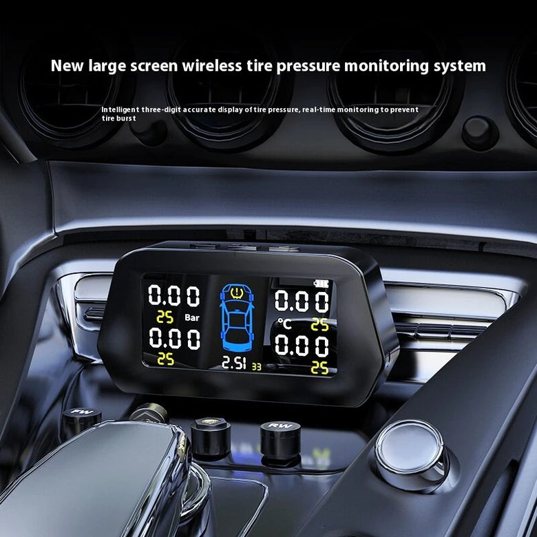 Solar Powered Tire Pressure Monitoring System Car TPMS With 4 External Sensors 6 Alarm Functions Real-Time Display Of Pressure And Temperature