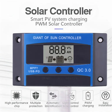 MPPT Solar Charge Controller 10A-100A with LCD Display for Lead-Acid and Lithium Batteries High Efficiency Maximizes Energy Harvest