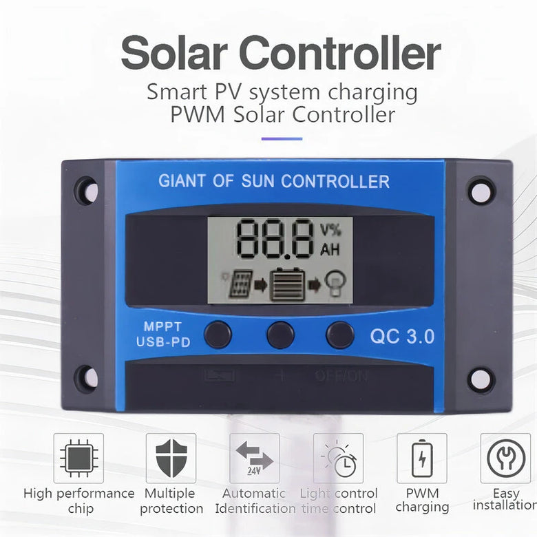 MPPT Solar Charge Controller 10A-100A with LCD Display for Lead-Acid and Lithium Batteries High Efficiency Maximizes Energy Harvest