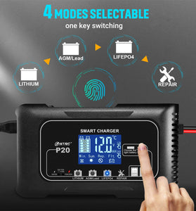 HTRC 20A P20 12V-24V Smart Battery Charger For Car Motorcycle Battery Repair Charging For Auto Moto Lead Acid AGM Lithium LiFePo4 Batteries
