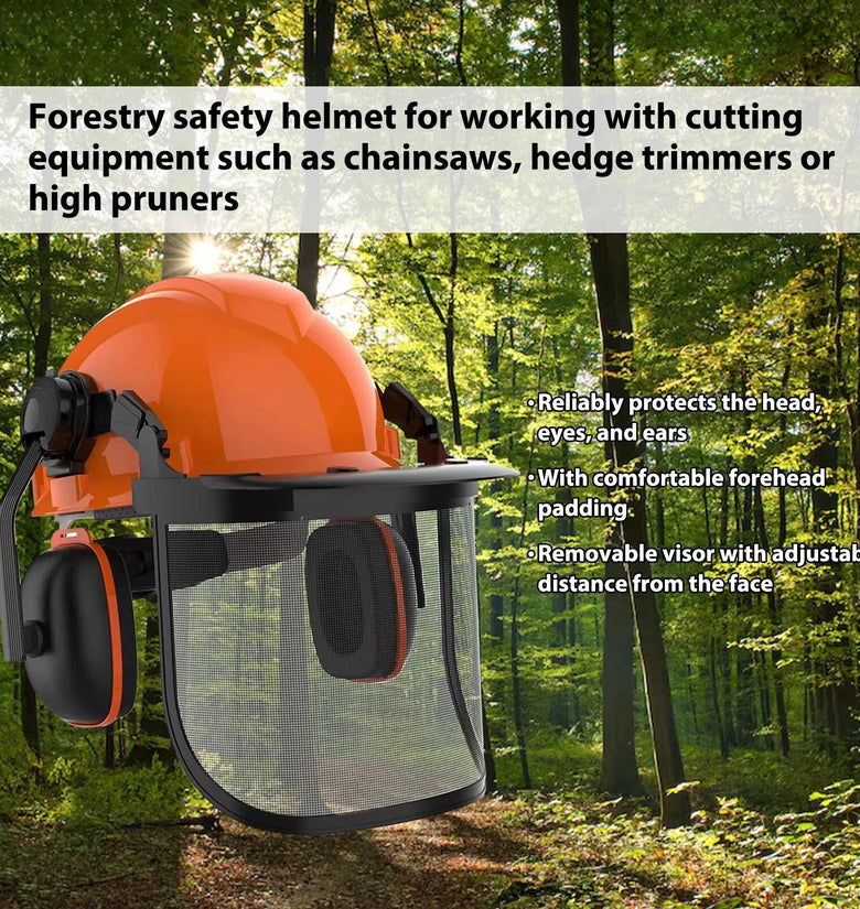 Industrial Forestry Safety Helmet Protection System Chainsaw Hard Hats with Adjustable Ear Muffs & Face Shield Visor