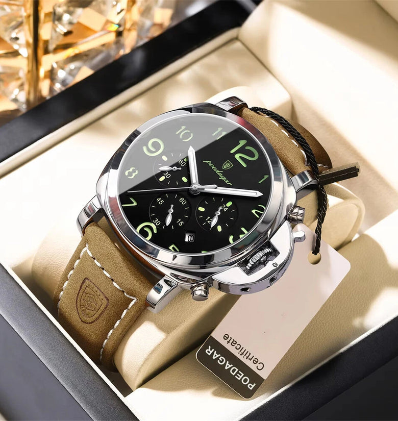 POEDAGAR Multifunctional Luminous Men's Quartz Watch Luxury Business Casual Male Wristwatch Calendar Waterproof