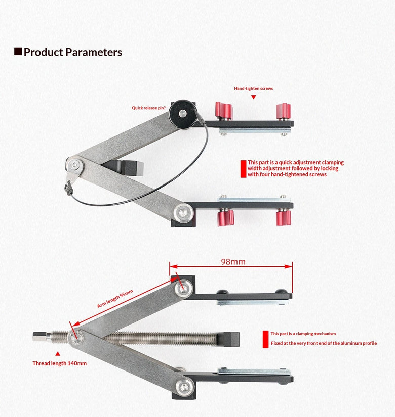 Ganwei Woodworking Panel Clamp Adjustable Height 12-100mm for 3030 Profile Aluminum Alloy & Stainless Steel Fixture for Precision Assembly