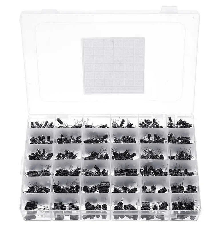 Aemedy 1000pcs 36 Values 0.1uF 50V-1000uF 16V Capacitors 4.7UF 10UF 22UF 33UF 47UF Electrolytic Capacitor Assortment Box Kit