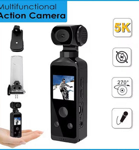 Pocket 5K HD Action Camera 270 Rotatable Wifi Mini Sports Camera with Waterproof Case for Helmet Travel Bicycle Driver Recorder