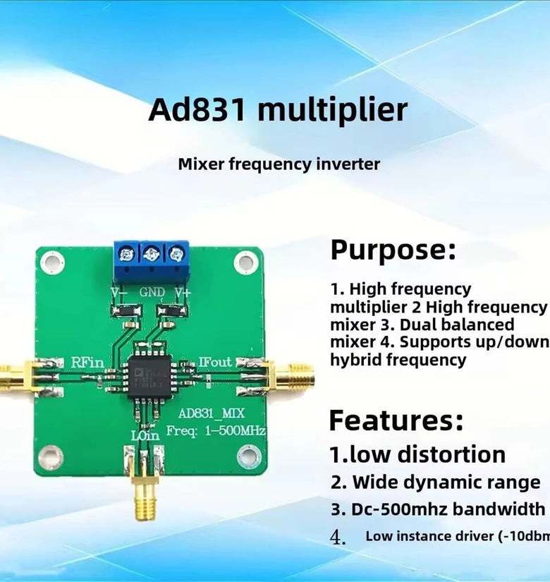 AD831 RF Mixer Module DC-500MHz Frequency High Performance 5V Power Supply Integrated Low Instance Driver Board