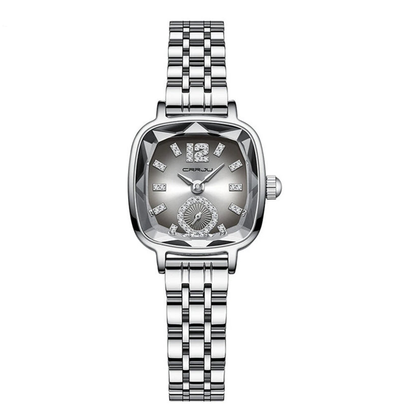 CRRJU Stainless Steel Women Watch Square Luxury Rhinestone Quartz Watch Business Waterproof Fashion Wrist Watch