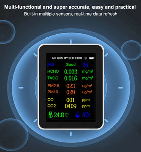 12-in-1 Air Quality Monitor Tuya wifi HCHO CO Formaldehyde Portable Carbon Dioxide Detector with Real-Time Data CO2 HCHO TVOC PM2.5 PM10 CO Temperature Humidity Meter USB Charging WiFi Enabled for Home and Office Use