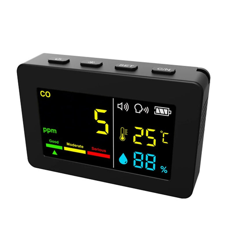 Portable Air Quality Meter 3in1 CO Temperature and Humidity Tester Color Screen Carbon Monoxide Detector with Voice Alarm and Electric Quantity Display Function