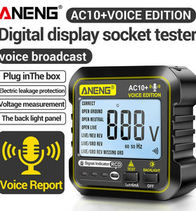 ANENG AC10+ Digital Display Socket with LCD Screen Voice Broadcast Leakage Protection Phase Meter Plug For Reliable Performance- Ideal for Standard Power Outlets