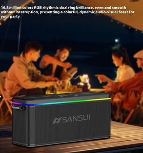 SANSUI G003 200W Speaker bluetooth Speakers with Microphone 98mm*2 58mm*2 Drivers DSP Chip RGB Lighting 18500mAh Battery TWS IPX6 Waterproof Hands-free Call Support TF Card USB AUX Outdoors Portable Speaker