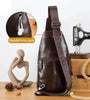 BULLCAPTAINN Genuine Leather Men's Chest Bag with Phone Holder Multi-Layer Large Capacity Shoulder Pack Travel Outdoor Comfy Wide Strap Messenger Bag