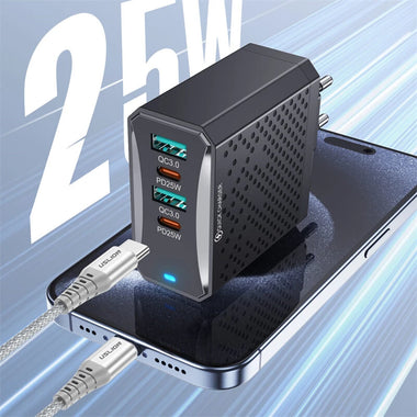 USLION BK303 100W 4-Port USB PD Charger 2USB-A+2USB-C PD QC3.0 Fast Charging Wall Charger Adapter EU Plug US Plug for iPhone 15 14 13 Pro for Huawei Nova Pro for Samsung Galaxy Z Flip6 for Xiaomi Civi 4Pro