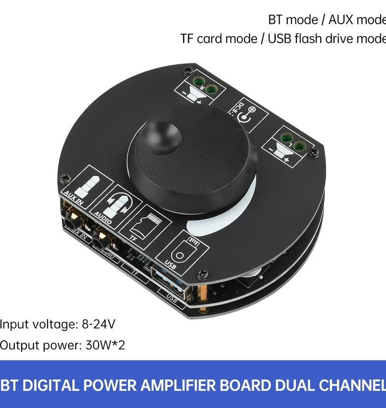 A502 30W+30W 2.0 Dual Channel Digital Stereo HiFi bluetooth 5.0 Amplifier Board 30W*2 Supports AUX/USB Drive/TF Card DC 8-24V