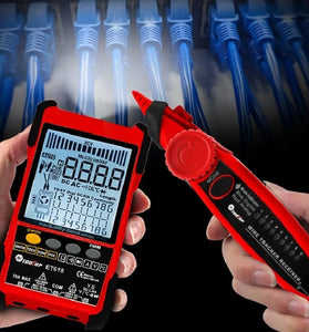 TOOLTOP Large LCD Screen Network Cable Tester + Multimeter 2 in 1 400M/500M Network Cable Length Measure AC DC Current Voltage Measurement Anti-noise Line Tracker ET616 ET618
