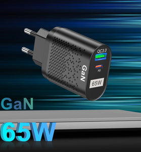 USLION 65W GaN Wall Charger 33W USB-C PD PPS / 33W USB-A QC3.0 Fast Charging For iPhone 13 13 Mini For iPad Pro 2021 For Samsung Galaxy S22 Ultra MacBook Air M1