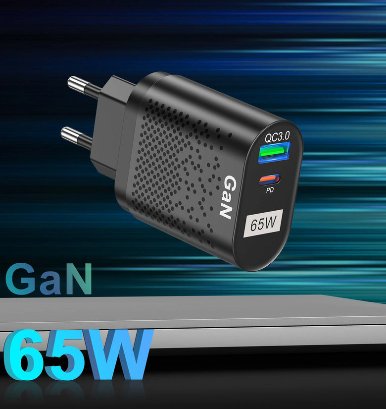 USLION 65W GaN Wall Charger 33W USB-C PD PPS / 33W USB-A QC3.0 Fast Charging For iPhone 13 13 Mini For iPad Pro 2021 For Samsung Galaxy S22 Ultra MacBook Air M1