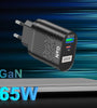 USLION 65W GaN Wall Charger 33W USB-C PD PPS / 33W USB-A QC3.0 Fast Charging For iPhone 13 13 Mini For iPad Pro 2021 For Samsung Galaxy S22 Ultra MacBook Air M1