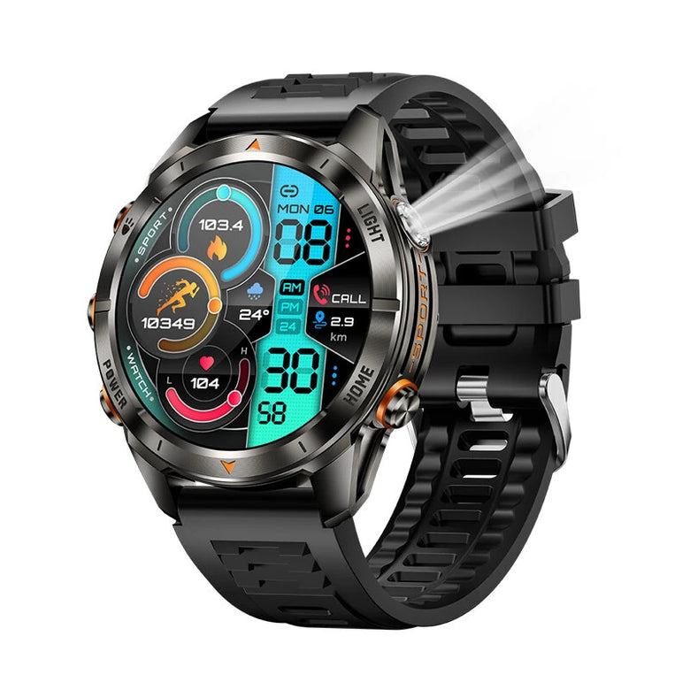 SENBONO KT80 1.46-inch HD Screen SOS Flashlight UV Light 3ATM Waterproof Heart Rate Blood Oxygen Monitor Sleep Monitoring Multi-sport Modes Smart Watch