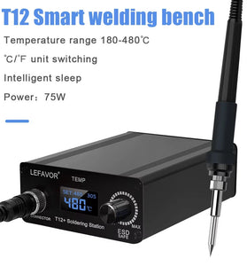 T12LCD Soldering Station 75W Adjustable Temperature 180 to 480 Celsius Rapid Heating Compact Design Safe Professional Electric Tool