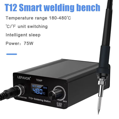 T12LCD Soldering Station 75W Adjustable Temperature 180 to 480 Celsius Rapid Heating Compact Design Safe Professional Electric Tool