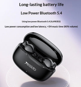 Yesido TWS38 TWS Earbuds Wireless bluetooth 5.4 Earphone 13mm Driver Unit Stereo Sound Built-in HD MicrophoneIn-ear Sports Headphones