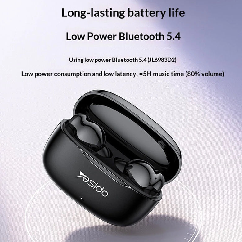 Yesido TWS38 TWS Earbuds Wireless bluetooth 5.4 Earphone 13mm Driver Unit Stereo Sound Built-in HD MicrophoneIn-ear Sports Headphones