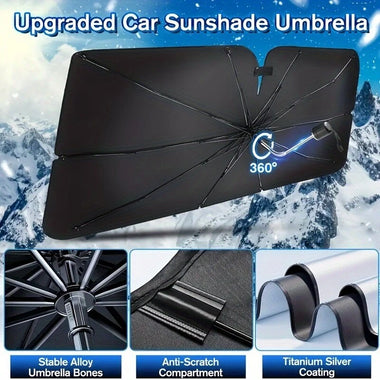 Car Sunshade Umbrella Front Windshield Retractable Sun Protection Heat Insulation Car Umbrella Side Baffle Sunshade 360 Rotating With Bendable Arm Handle