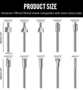 20 Piece HSS Woodworking Rotary File Set Universal 3mm Shank Compatible with Most Rotary Tools for Carving Engraving Shaping Hollowing