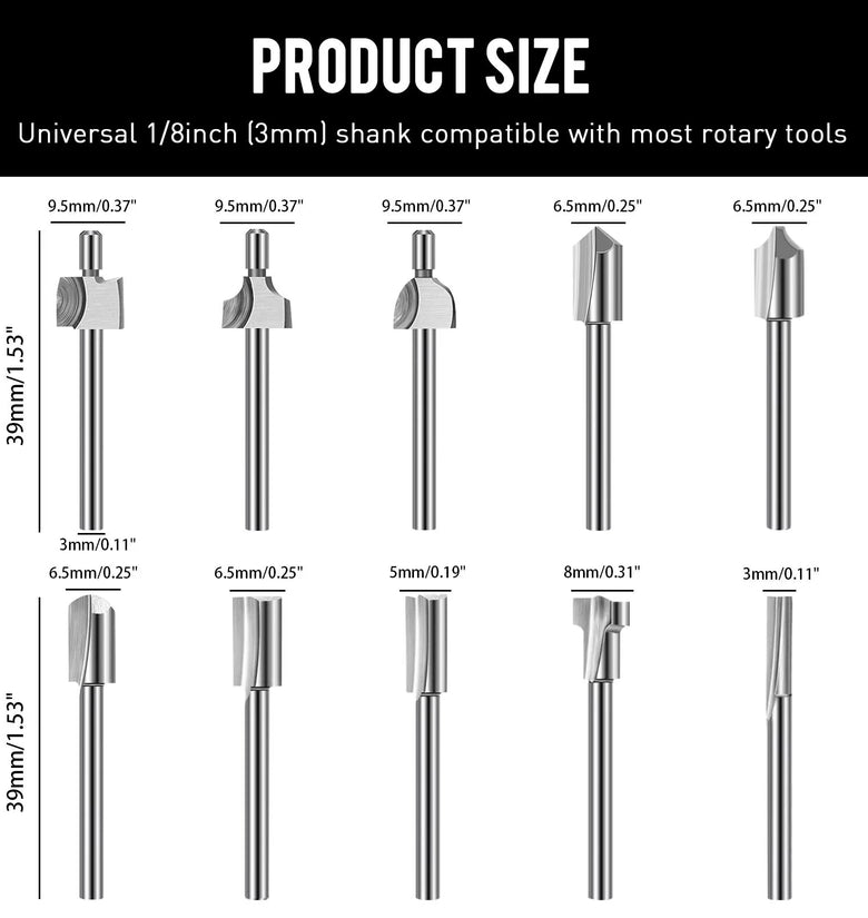 20 Piece HSS Woodworking Rotary File Set Universal 3mm Shank Compatible with Most Rotary Tools for Carving Engraving Shaping Hollowing