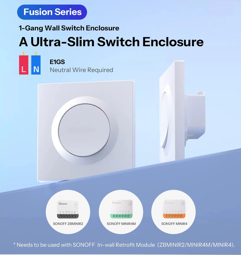 SONOFF E1GS 1-Gang Wall Switch Enclosure PC Material Ultra-Slim Design Installation Enclosure for Fusion Series MINIR4/MINIR4M/ZBMINIR2