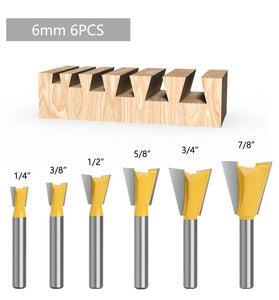 LAVIE 6pcs 6mm 1/4" Shank Dovetail Joint Router Bit Set 1/4" 3/8" 1/2" 5/8" 3/4" 7/8" Cutting Dia Wood Milling Cutter Tool for Making Boxes Drawers Chests