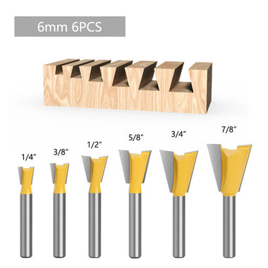 LAVIE 6pcs 6mm 1/4" Shank Dovetail Joint Router Bit Set 1/4" 3/8" 1/2" 5/8" 3/4" 7/8" Cutting Dia Wood Milling Cutter Tool for Making Boxes Drawers Chests