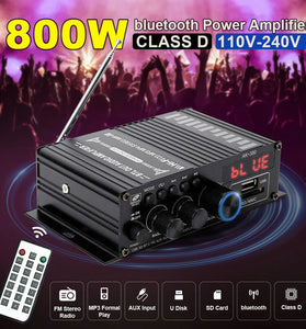 AirAux AK380 Wireless Amplifier 800W MAX Output 2.0 Channel Hi-Fi Class D bluetooth V5.0  Remote Control FM Antenna Integrated Mini Power Amplifier for Car Home Bar Party