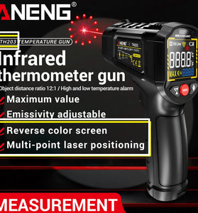 ANENG TH202 TH203 Infrared Thermometer Gun -50C to 600C Multi-Point Laser LCD Backlit Display Adjustable Emissivity High Accuracy Temperature