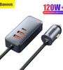 Baseus 120W 4-Port 2 USB + 2 Type-C Car Charger PPS PD QC3.0 FCP AFC Fast Charging 1.5m Long Cable
