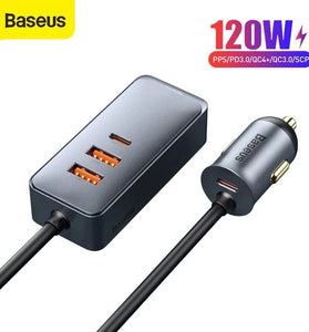 Baseus 120W 4-Port 2 USB + 2 Type-C Car Charger PPS PD QC3.0 FCP AFC Fast Charging 1.5m Long Cable