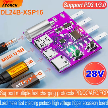 ATORCH Type-C PD3.1 Fast Charging Protocol 4-Wire Test Board Voltage Meter Deceiver 140W Charger Aging Tool For DL24 Load Tester