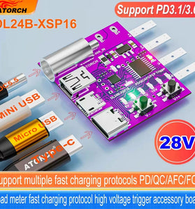 ATORCH Type-C PD3.1 Fast Charging Protocol 4-Wire Test Board Voltage Meter Deceiver 140W Charger Aging Tool For DL24 Load Tester