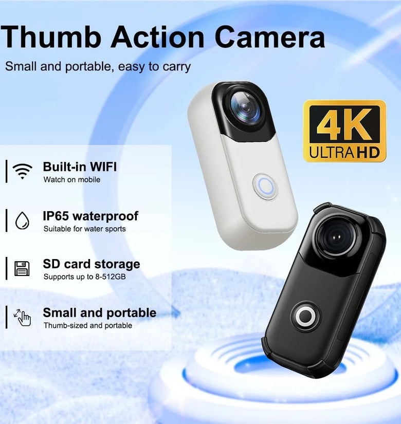 MZ01 4MP WIFI Thumb Action Camera 4K Ultra HD Wide Angle IP65 waterproof 800mAh Battery Portable Mini Sport Cam with App Remote Control for Video Recording Vlog
