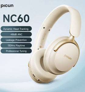 PICUN NC60 Wireless bluetooth 5.4 Headset ANC Gaming Headphone -48dB Deep Noise Reduction 4 Mic Noise Reduction 40mm HD Driver HiFi Bass 130H Playback AUX E-Sports Gamer Headphones